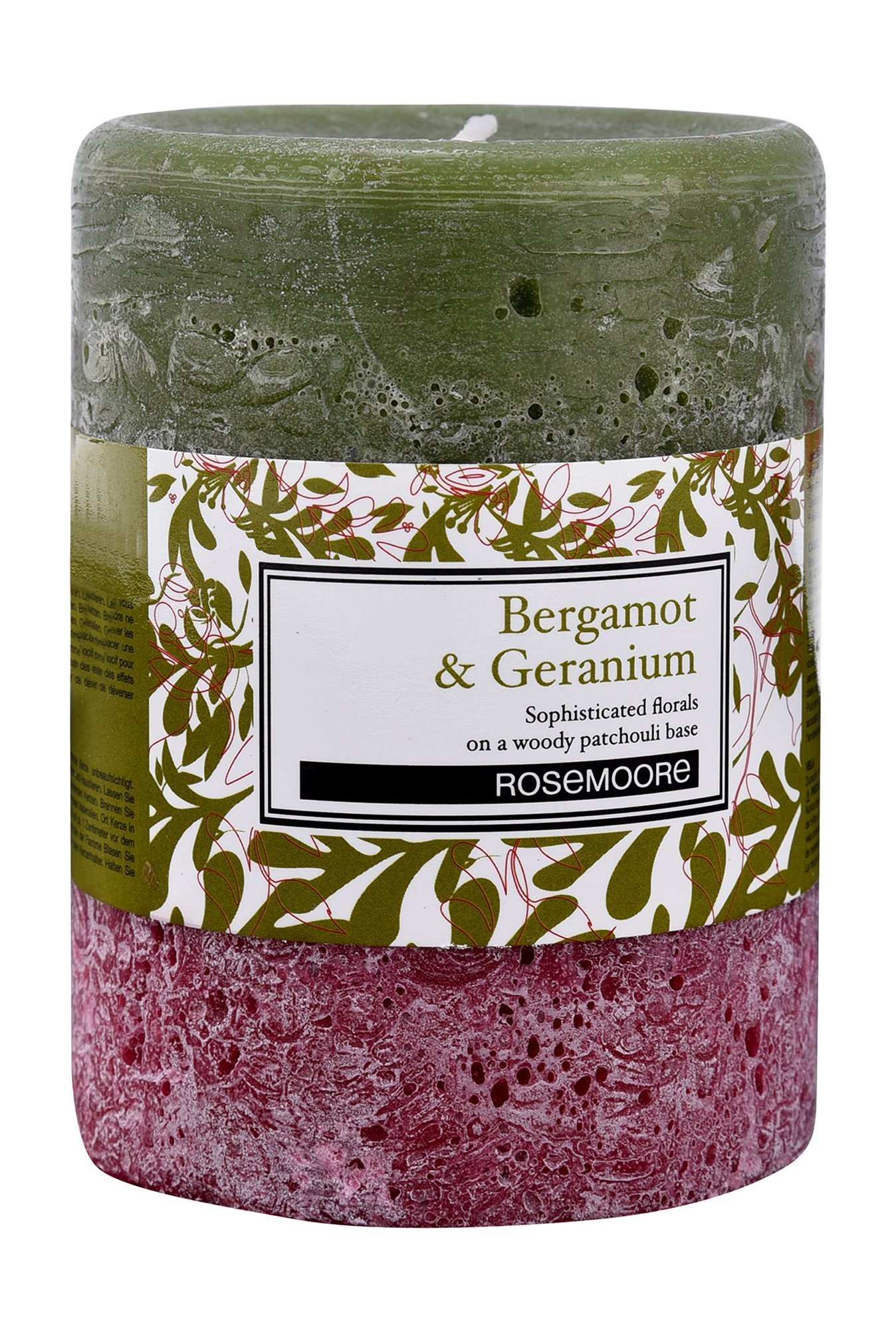 Rosemoore Green & Maroon Bergamot & Geranium Pillar Candle