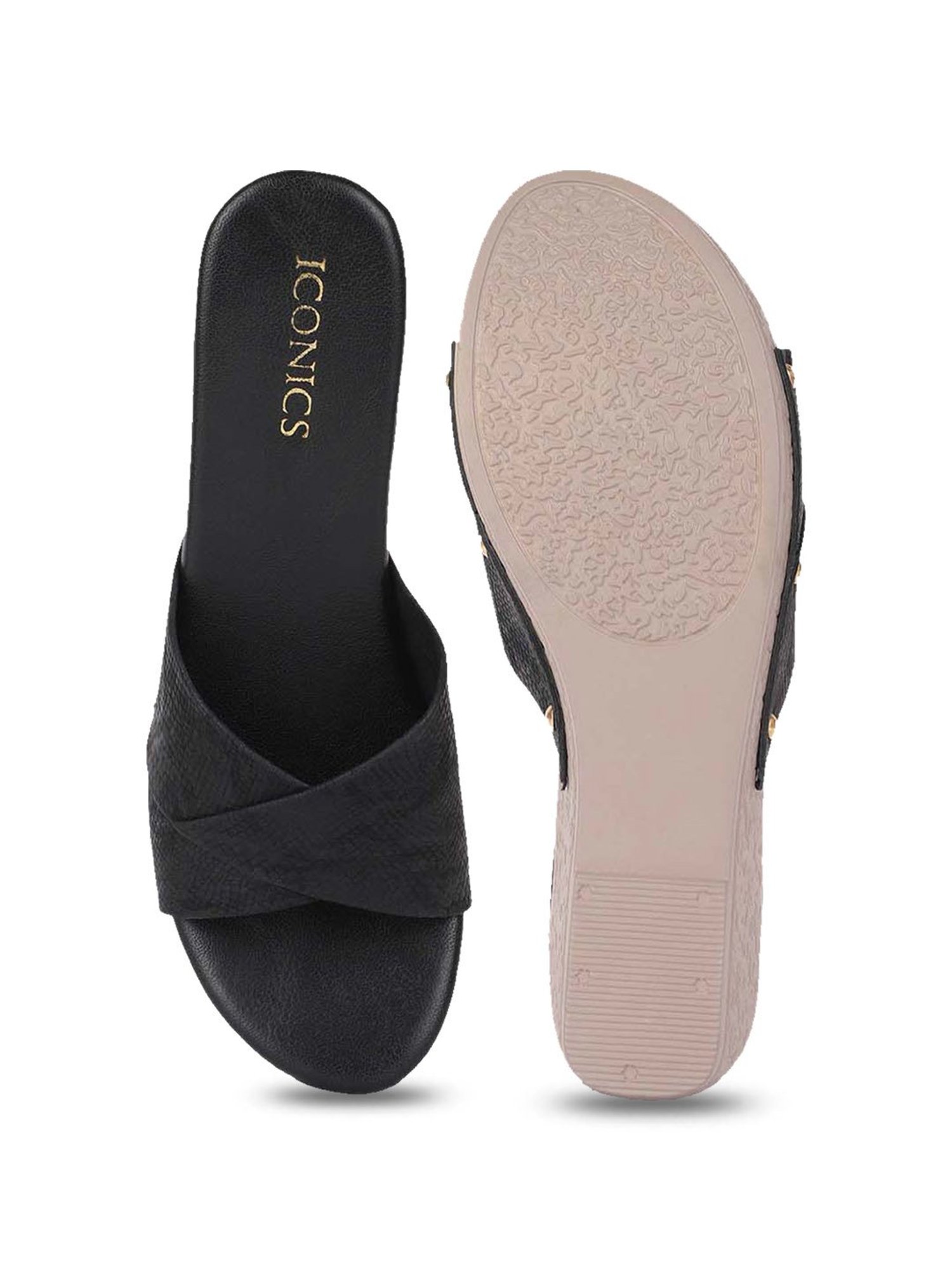 Iconics Women's Black Casual Wedges