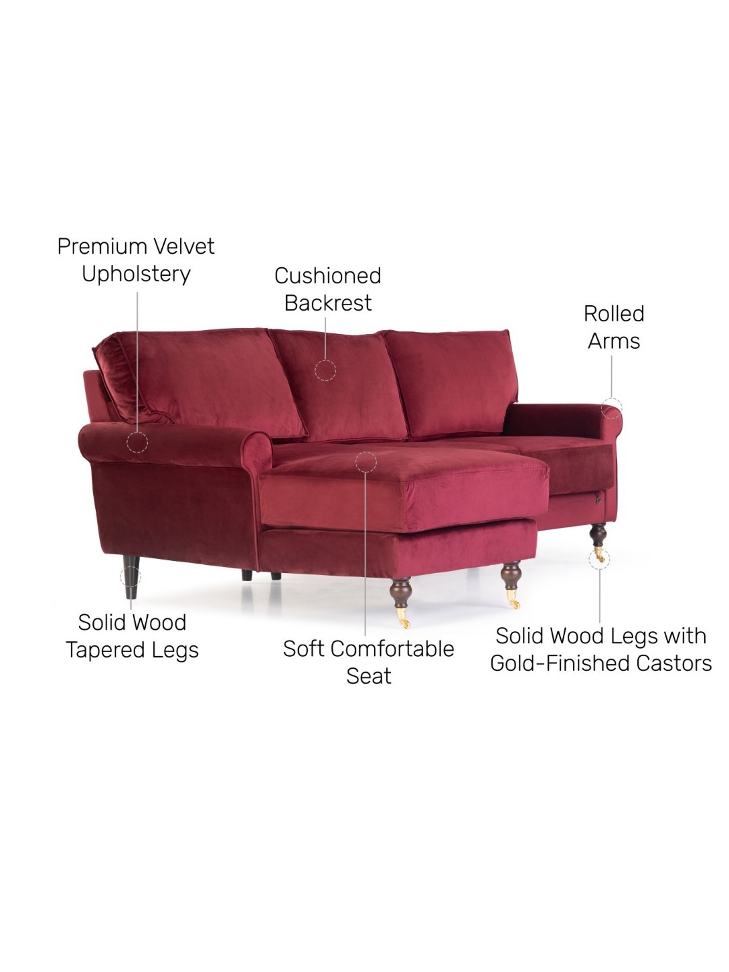 Durian Ruse X Odyssey Edit Modern Ruby Red Fabric L Shaped Sofa
