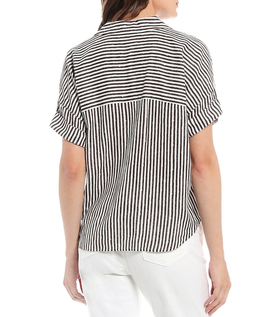 Westbound Petite Size Textured Stripe Drop Shoulder 1 Pocket Shirt