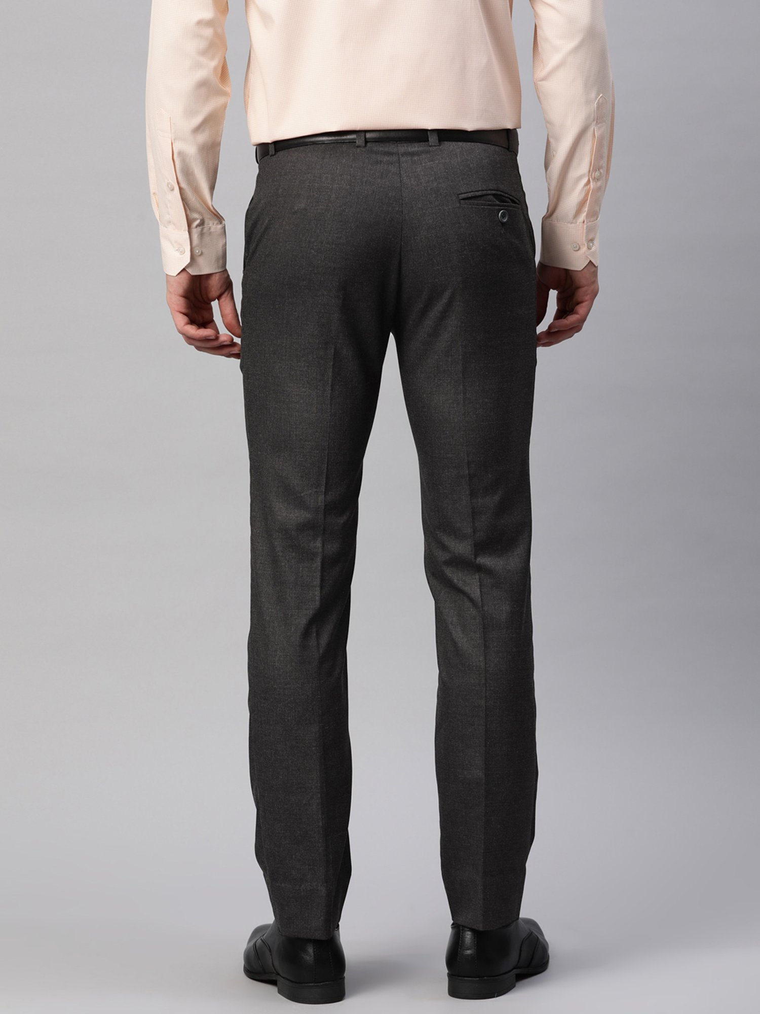 ManQ Charcoal Slim Fit Flat Front Trousers