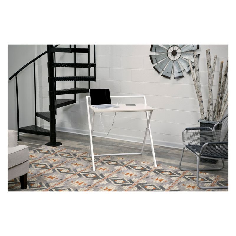 OneSpace Basics No Assembly Folding Desk With Dual Usb Charger Whitewashed Oak/White