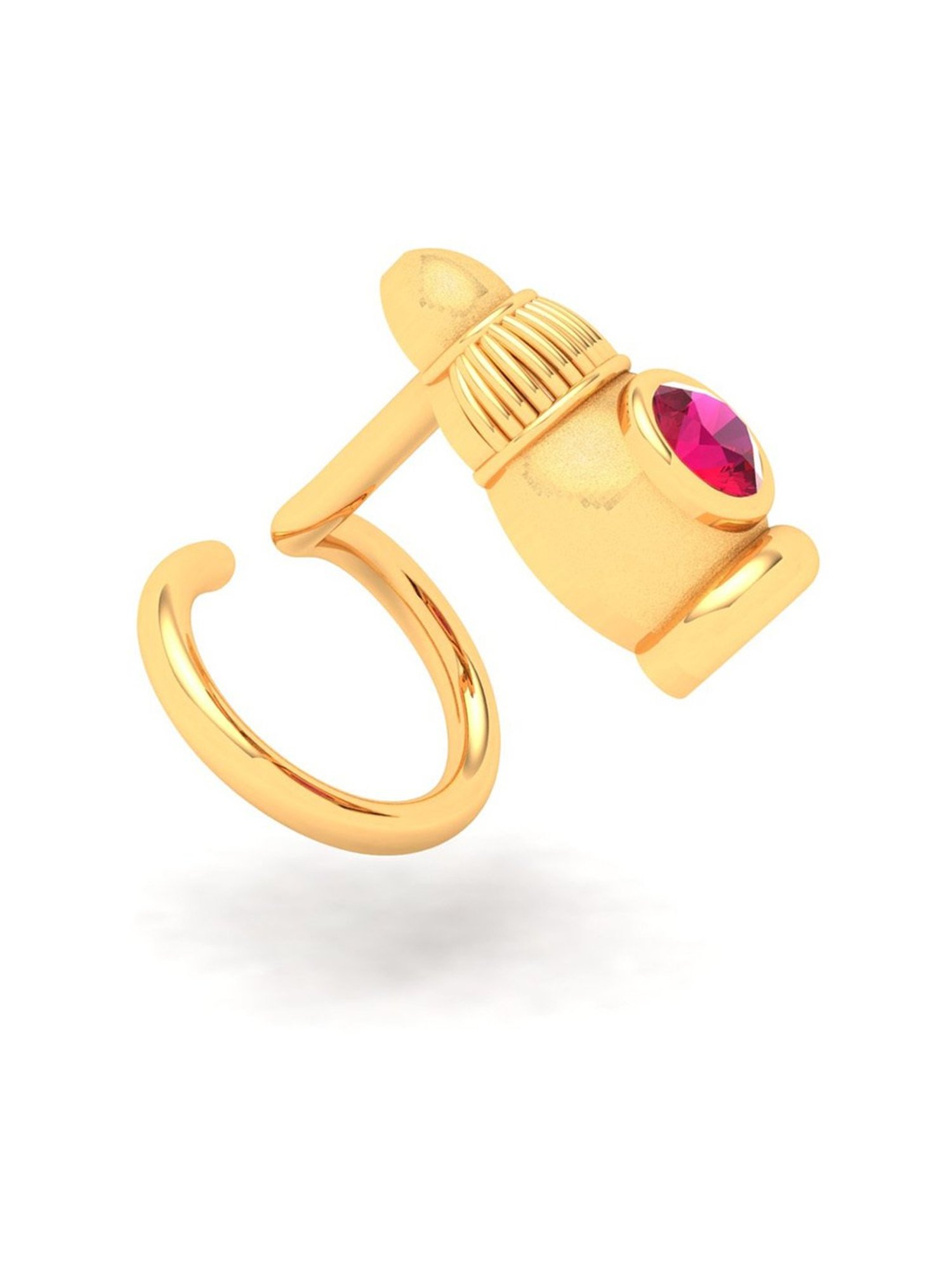 P.C. Chandra Jewellers 18k Gold Sindoor Case Shaped Red Stone Nosepin