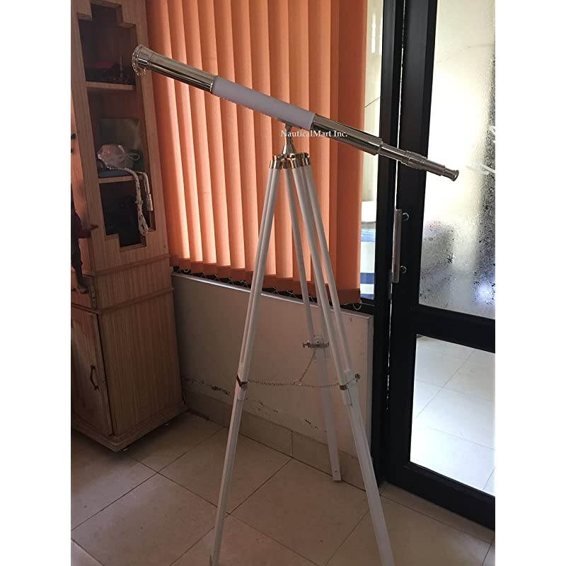 Telescope Tripod Stand Elite White Leather Designer Floor Standing Telescope with Base