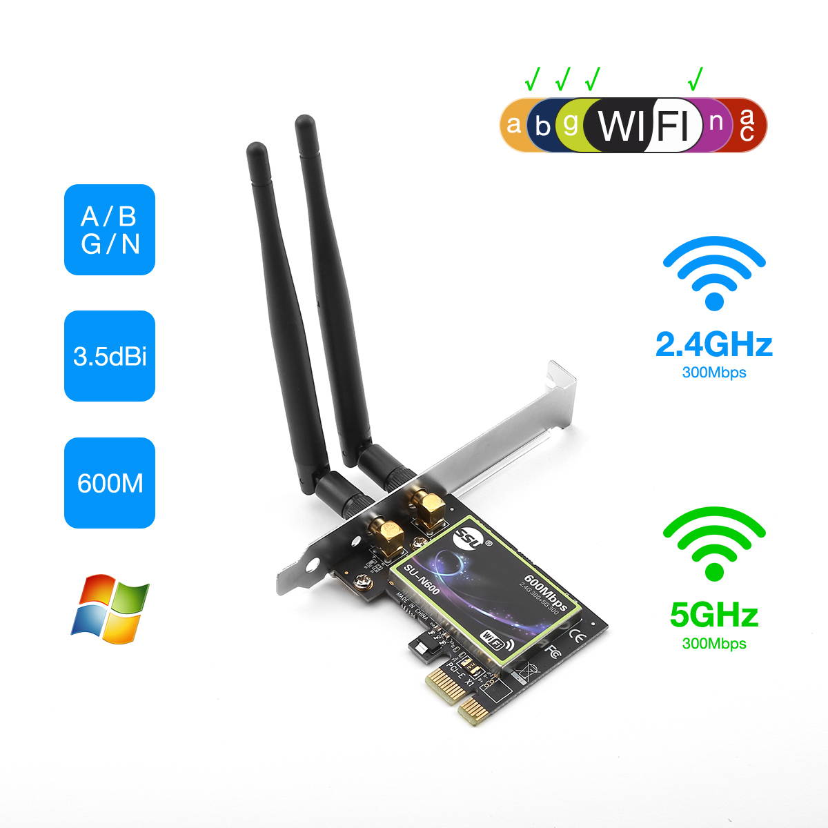 FirstPower 600Mbps Dual Band PCI-E Network Card 2.4G/5G PCI-E WiFi Wireless Adapter for Desktop Computer