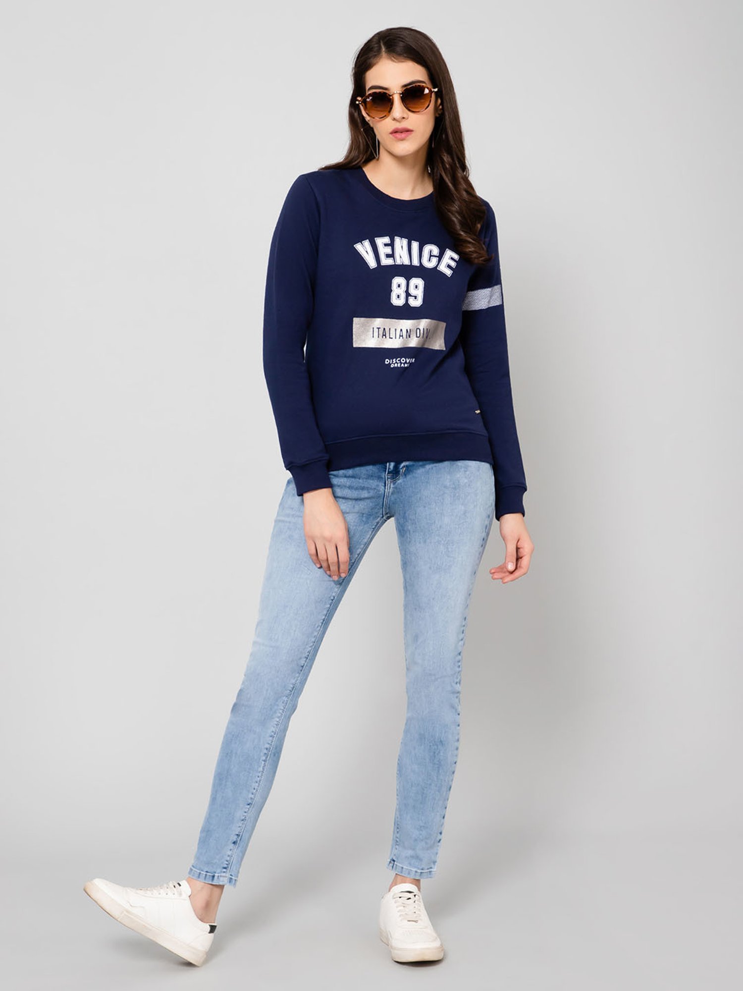 Crozo By Cantabil Navy Fleece Graphic Print Sweatshirt