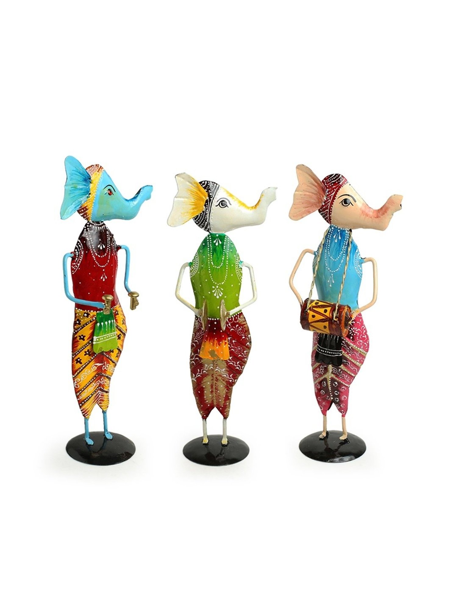 ExclusiveLane Multicolor Sheet Metal Ganesha Trio Handpainted Decorative Showpieces - Set of 3