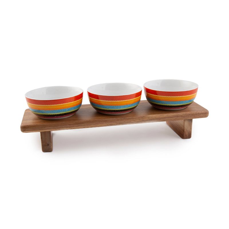 Gibson Elite 2 Piece Gracious Dining Ceramic Bowl Set With Acacia Wood Tray
