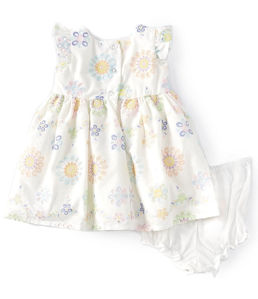 Laura Ashley Baby Girls Newborn-24 Months Flutter-Sleeve Floral Eyelet Fit-And-Flare Dress