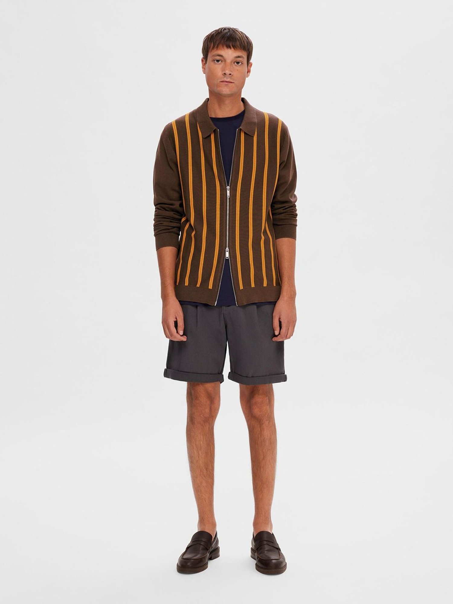 SELECTED HOMME Brown Regular Fit Striped Cardigan