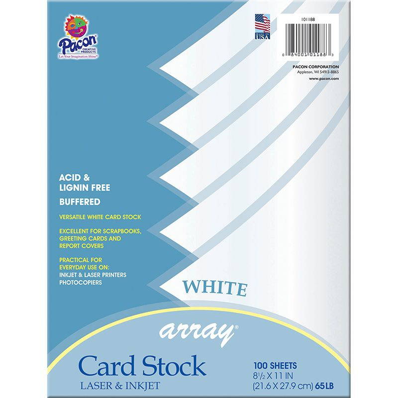 pacon card stock, classic white, 81/2" x 11", 100 sheets per pack, 2 packs