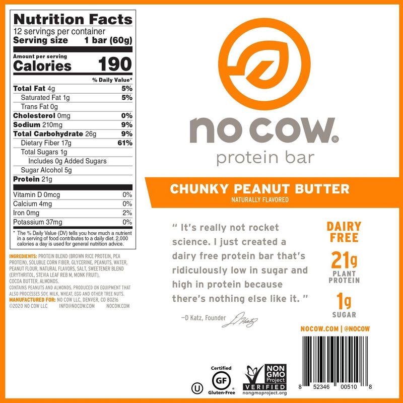 No Cow Protein Bars - Chunky Peanut Butter - 4pk