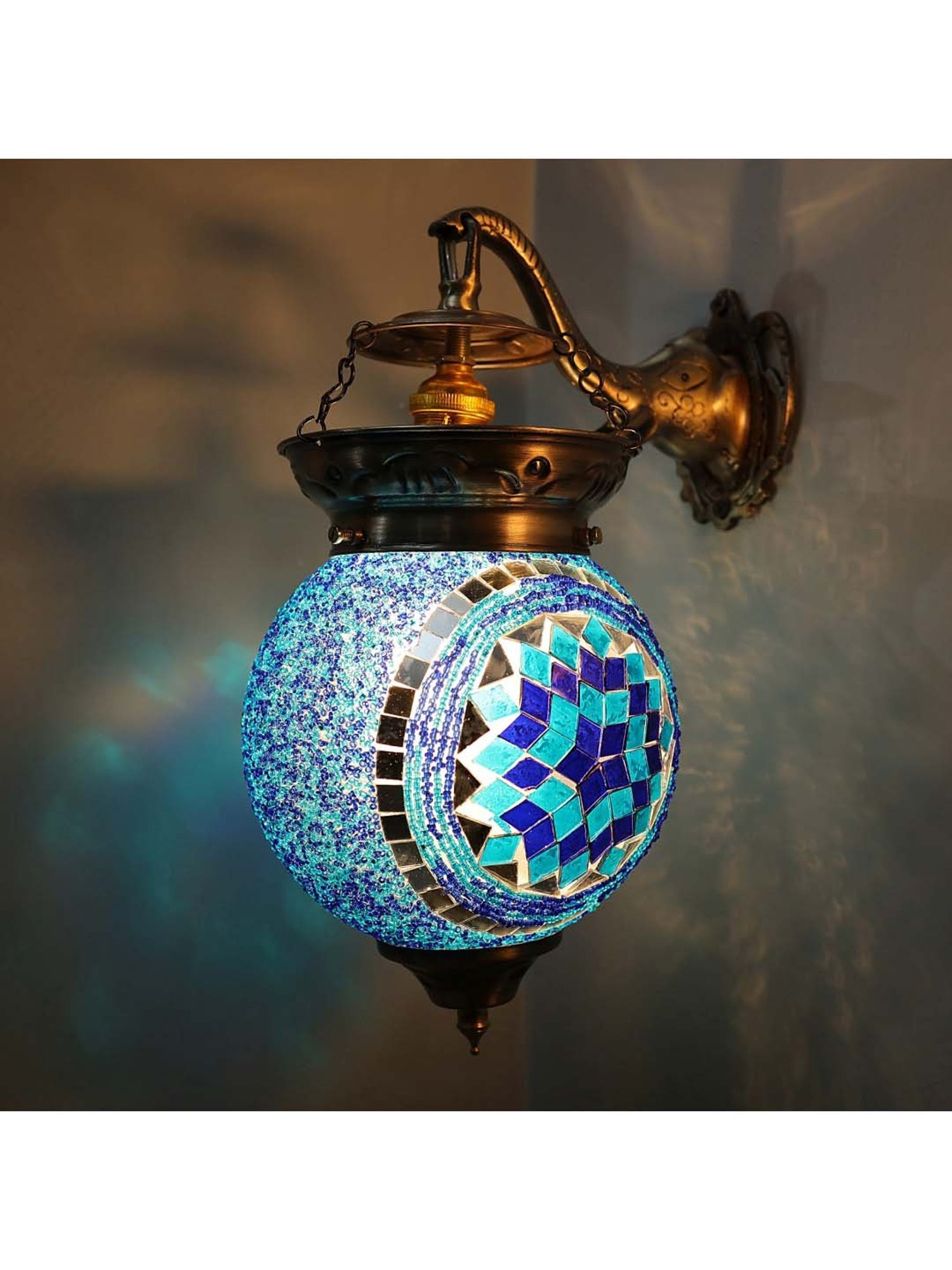 Homesake Blue Metal & Glass Turkish Mosaic Wall Lamp - Set of 1 (Bulb not included)