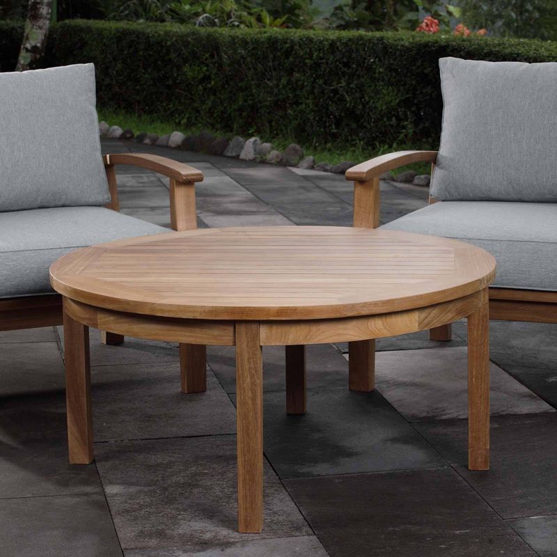 Marina Outdoor Patio Teak Round Coffee Table in Natural - Modway