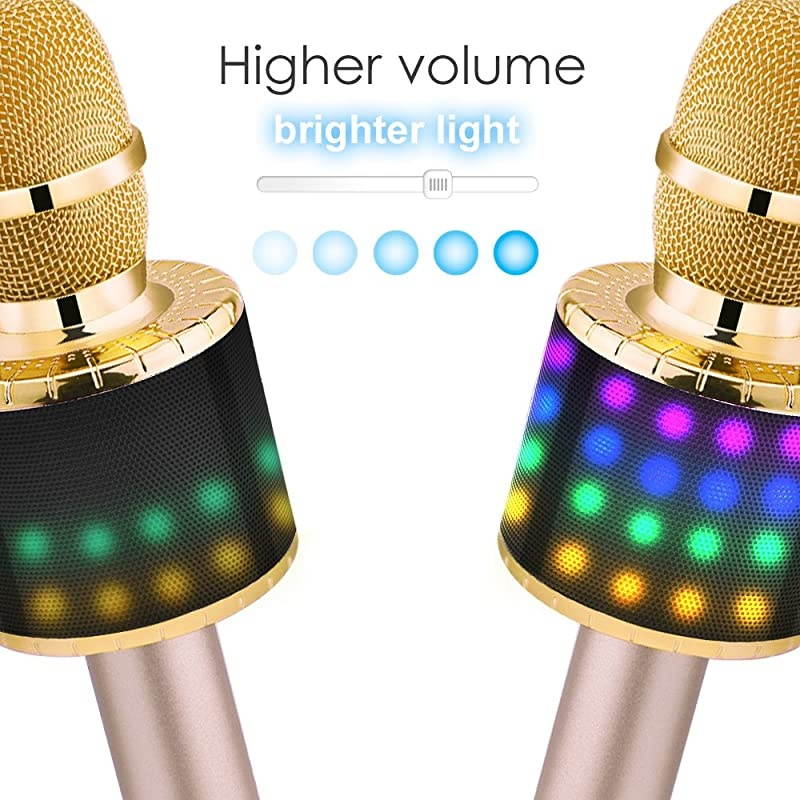 Bluetooth Wireless Microphone with Controllable LED Lights Portable Handheld Karaoke Speaker Machine Birthday Home Party for AndroidiPhonePC or All Smartphone