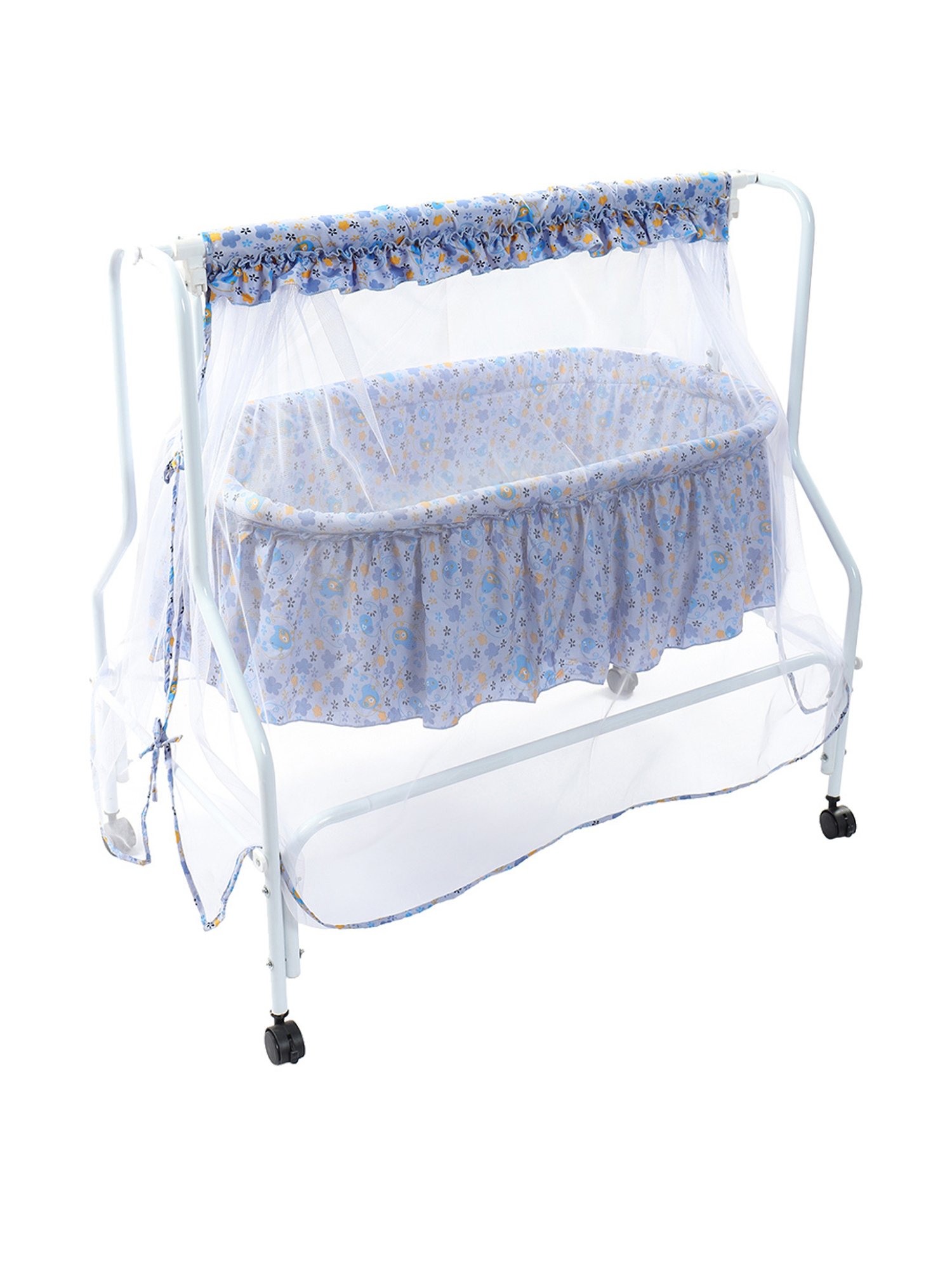 Kiddery Blue Baby Cradle with Mosquito Protection Net (Age 0-8 Months)