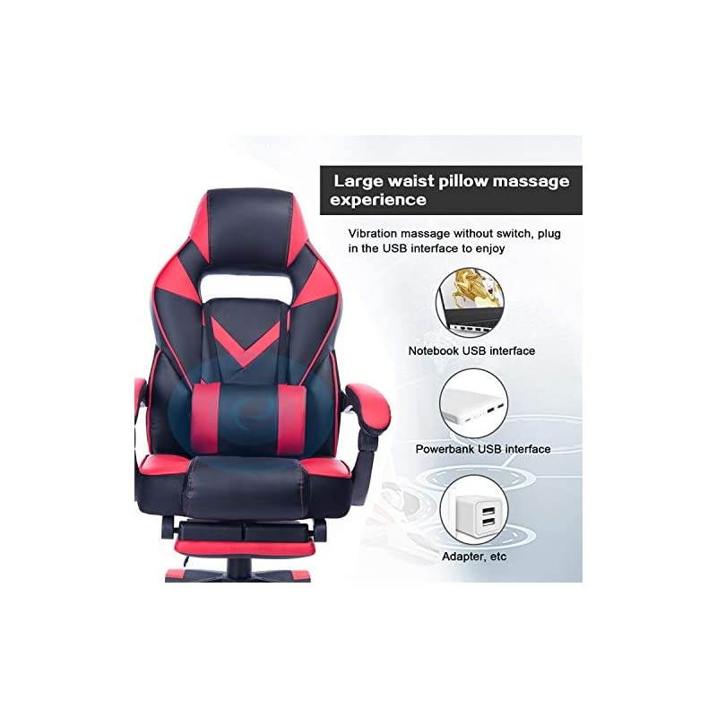 Gaming Chair Racing Office Chair - Adjustable Lumbar Cushion, Retractable Footrest and Arms High Back Ergonomic Leather Computer Desk Chair