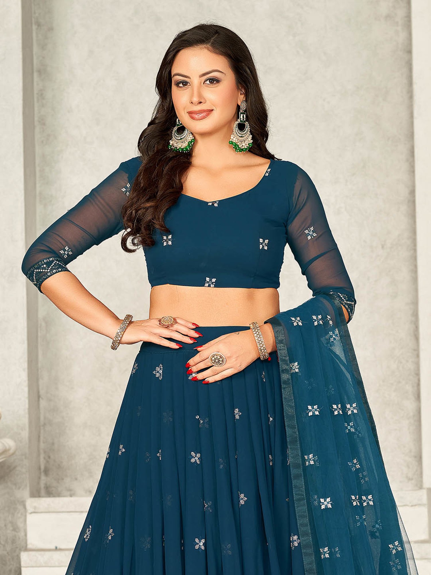 Warthy Ent Blue Embroidered Lehenga Choli Set With Dupatta