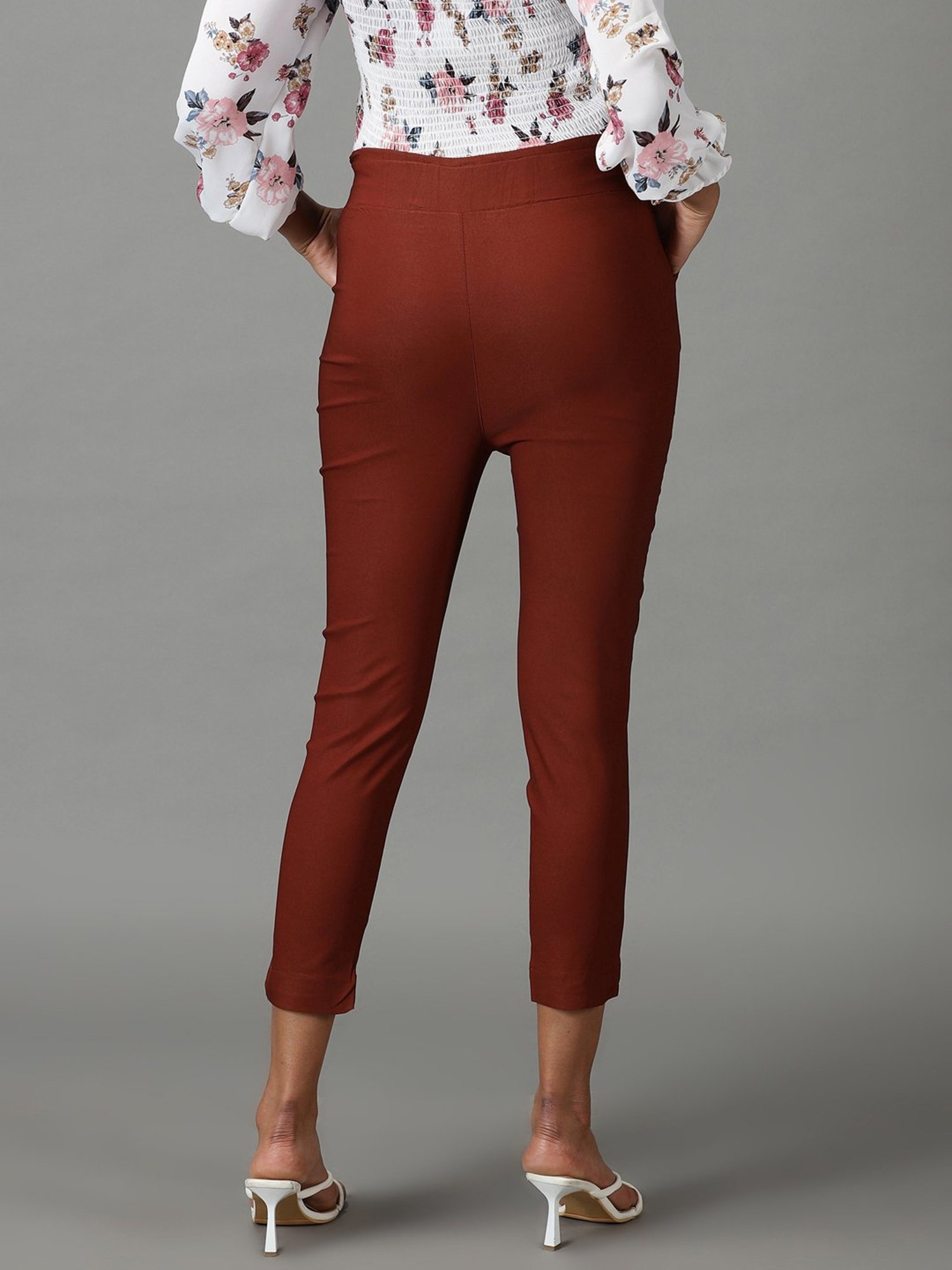 SHOWOFF Rust Slim Fit High Rise Trousers