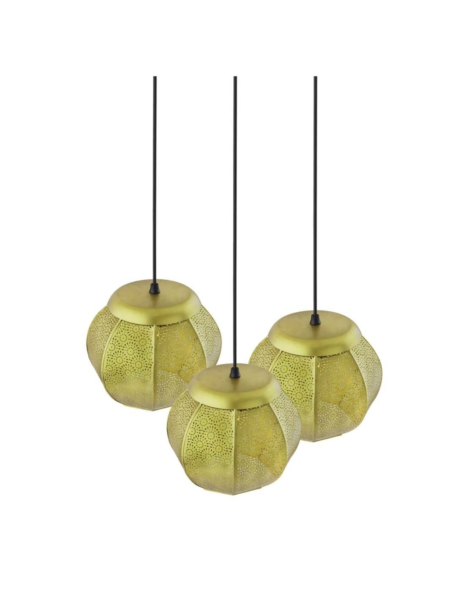 Homesake 3-Lights Round Cluster Golden Metal Classic Moroccan Pendant Light - Set of 1
