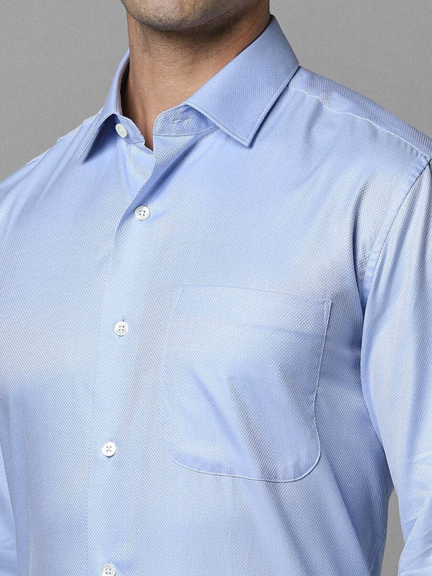 Luxure By Louis Philippe Blue Cotton Regular Fit Texture Shirt