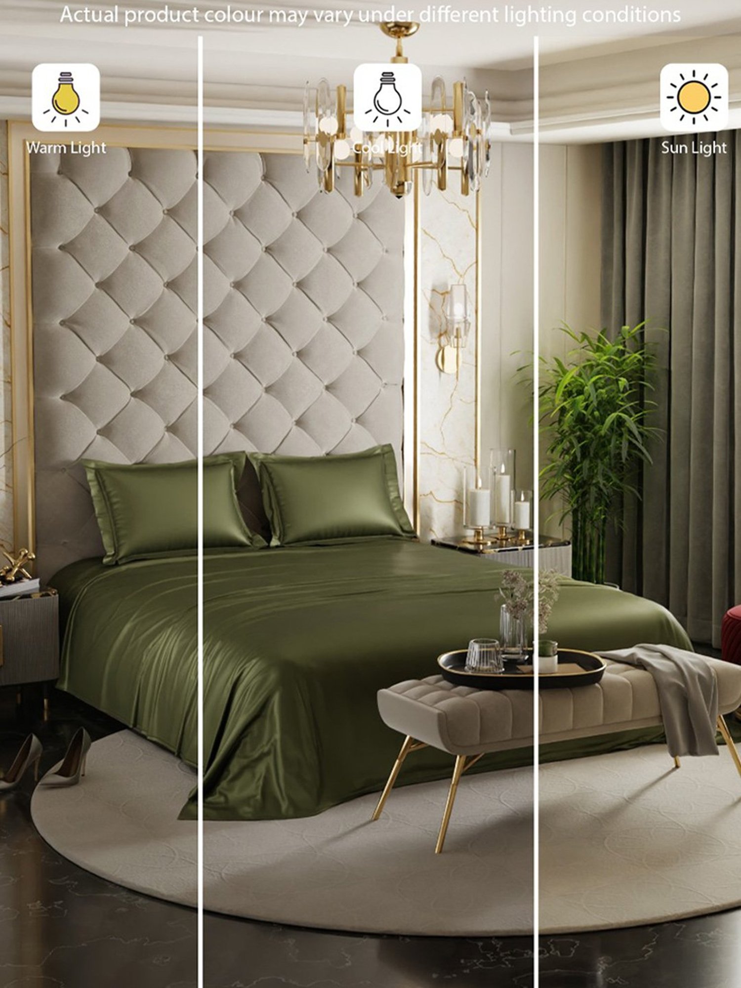 Stoa Paris Date Night Collection Olive Oasis Polyester 300 TC Double Bed Sheet With 2 Pillow Covers