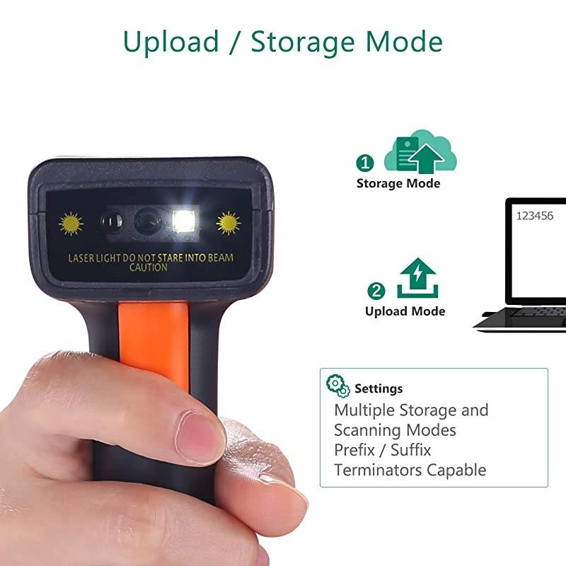 Barcode Scanner Wireless and Wired 1D 2D QR Digital Printed Bar Codes Reader Portable Handheld Barcode Scanner Compact with Magic Diamond Accurate Rapid Aiming System and Vibration Alert