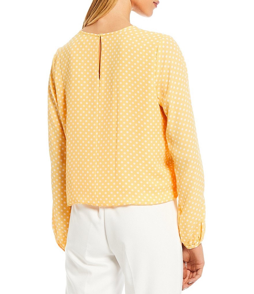 Tommy Hilfiger Dot Print Georgette Jewel Neck Long Sleeve Blouson Top