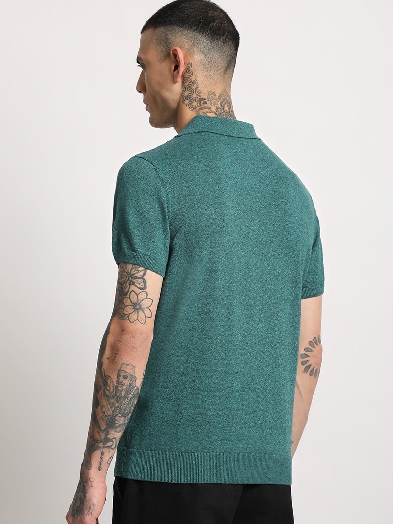 The Bear House Teal Green Regular Fit Polo T-Shirt