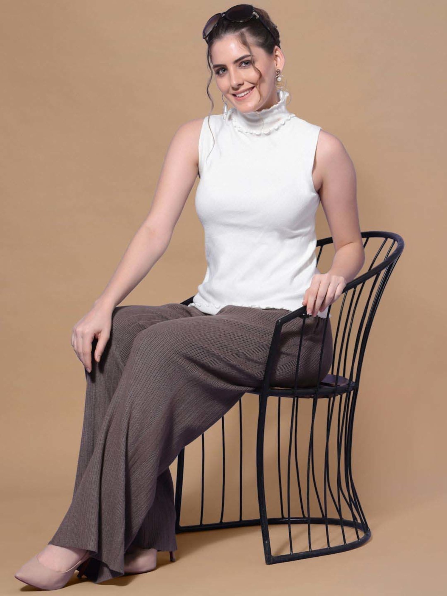 Mafadeny Brown Self Pattern Palazzos