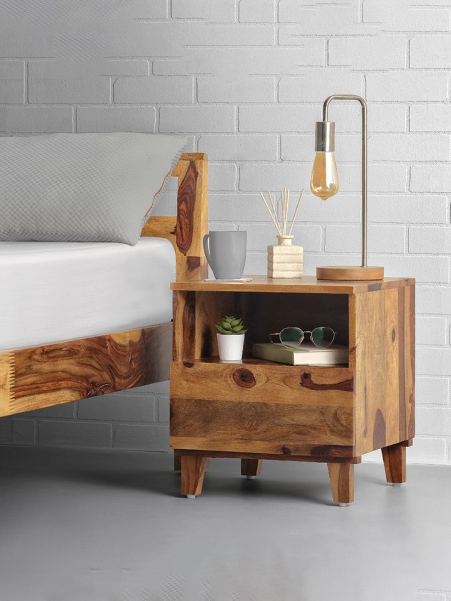 Sleepyhead Ally Teak Brown Sheesham Wood Bedside Table