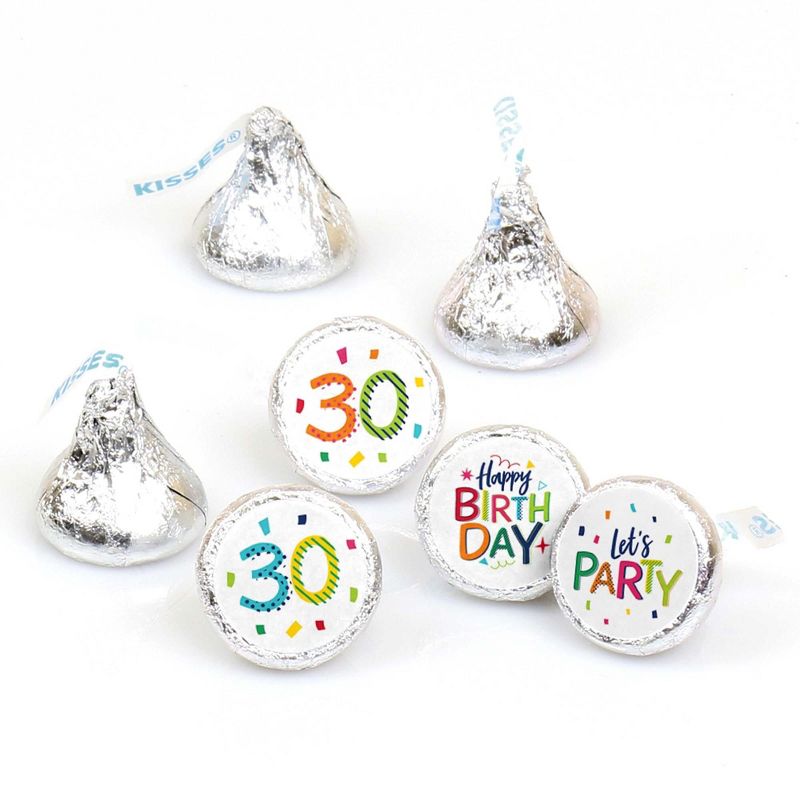 Big Dot of Happiness 30th Birthday - Cheerful Happy Birthday - Thirtieth Round Candy Sticker Favors - Labels Fit Hershey's Kisses (1 sheet of 108)