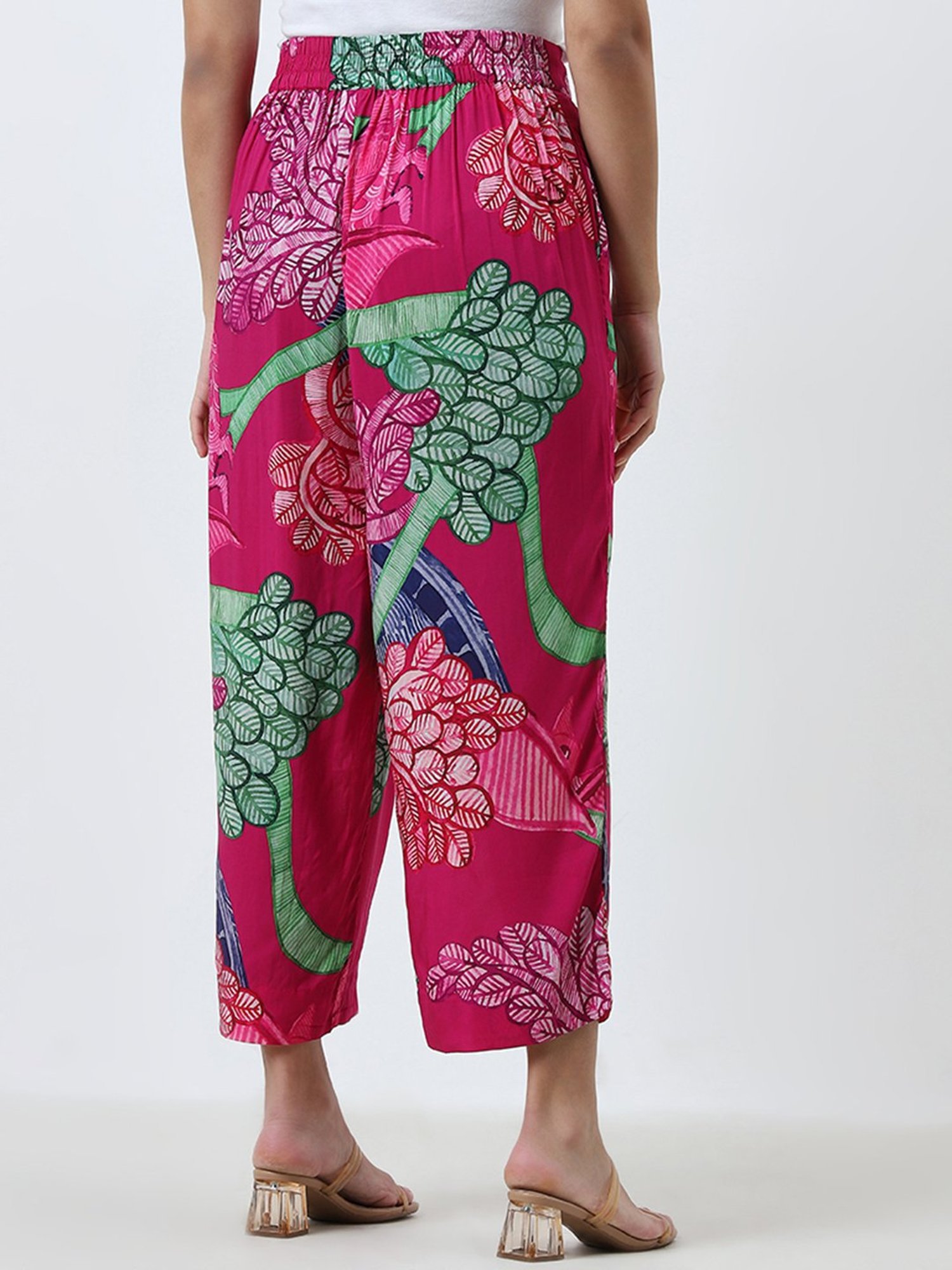 Diza by Westside Pink Floral Printed High-Rise Ethnic Pants