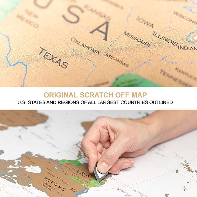 NIVI Scratch Off World Map XLarge International Travel Poster with Frame | 33 x 23 Inches | Country Flags Continents Major Cities USA States Provinces | Vibrant Colors | Compact Tube