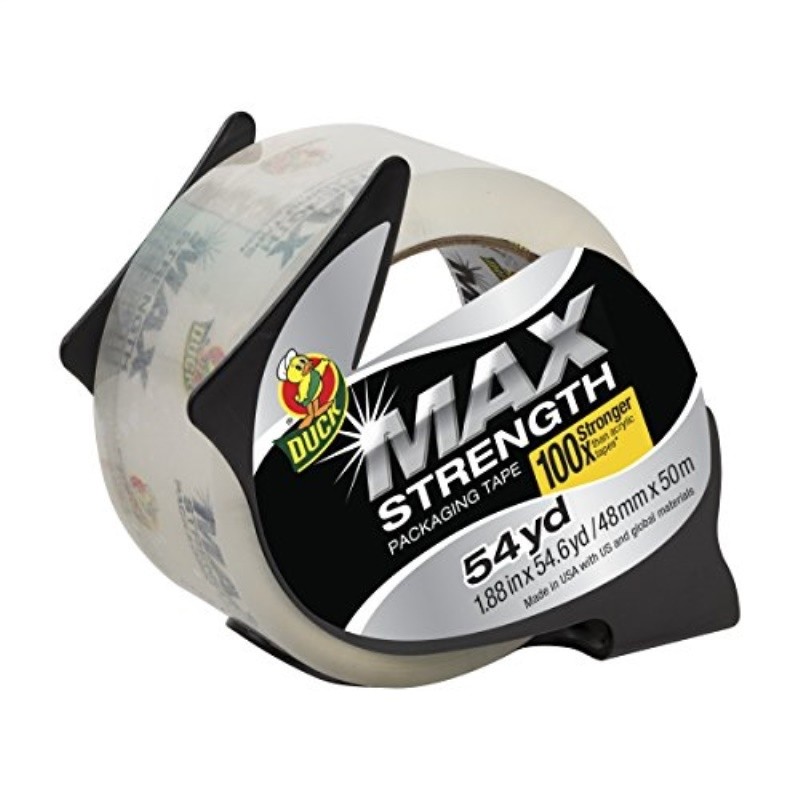 Duck 284982 Max Packaging Tape With Economy Dispenser, 1.88 Inch X 54.6 Yds, 3 Inch Core, Clear