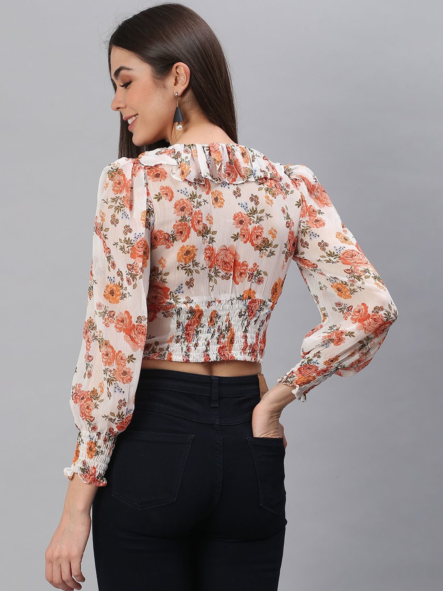 Cation Off White Printed Crop Top