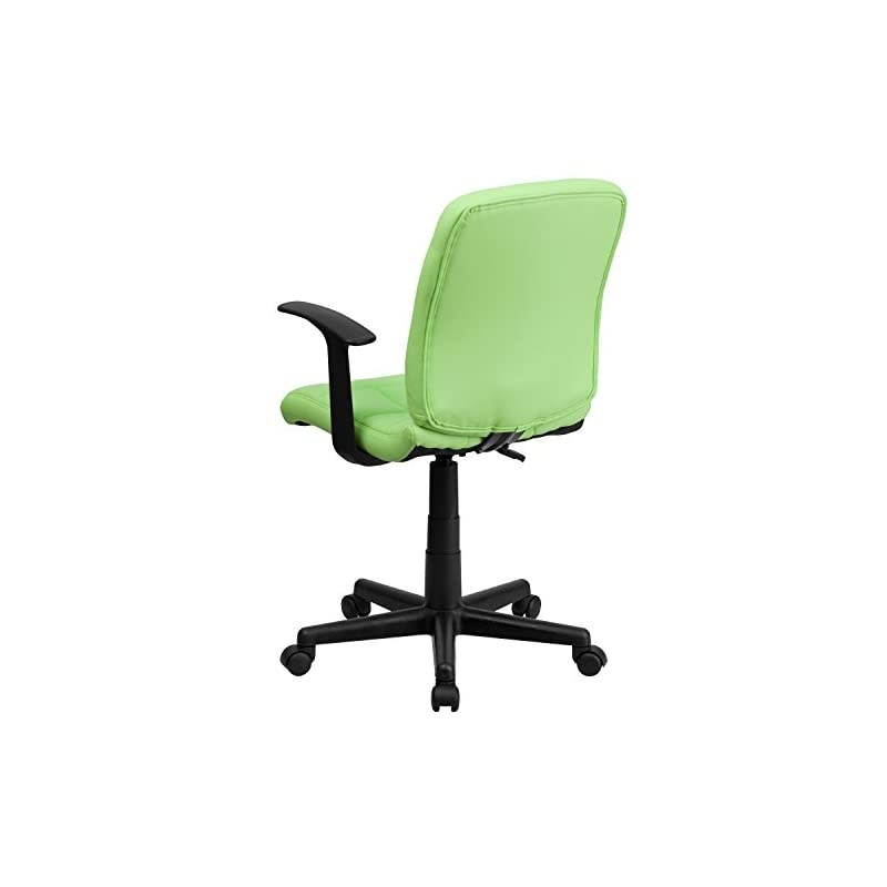 Mid-Back Green Quilted Vinyl Swivel Task Office Chair with Arms