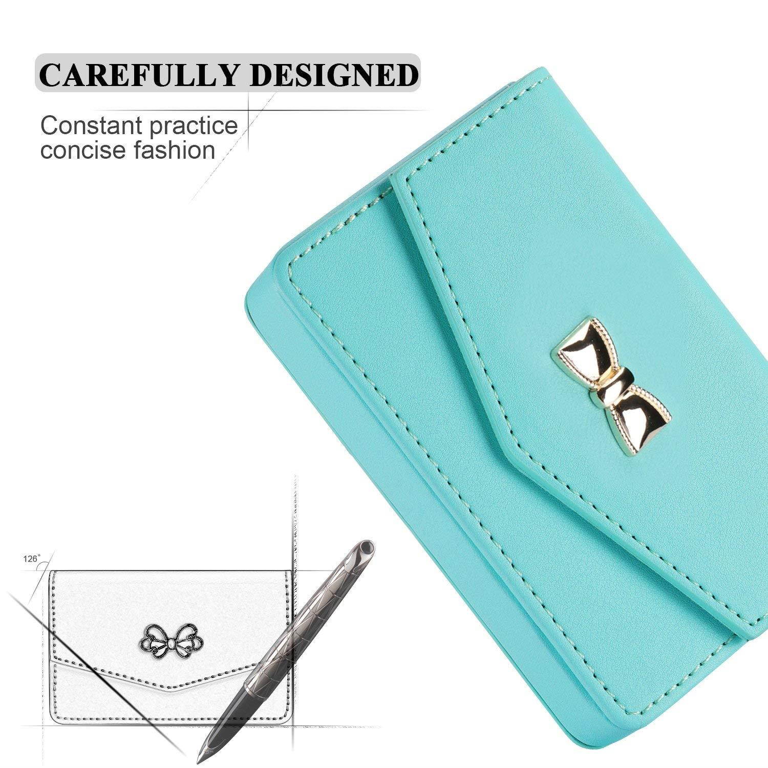 FYY Business card holder, Handmade Premium Leather Business Name Card Case Universal Card Holder with Magnetic Closure (Hold 30 pics of cards) Mint Green