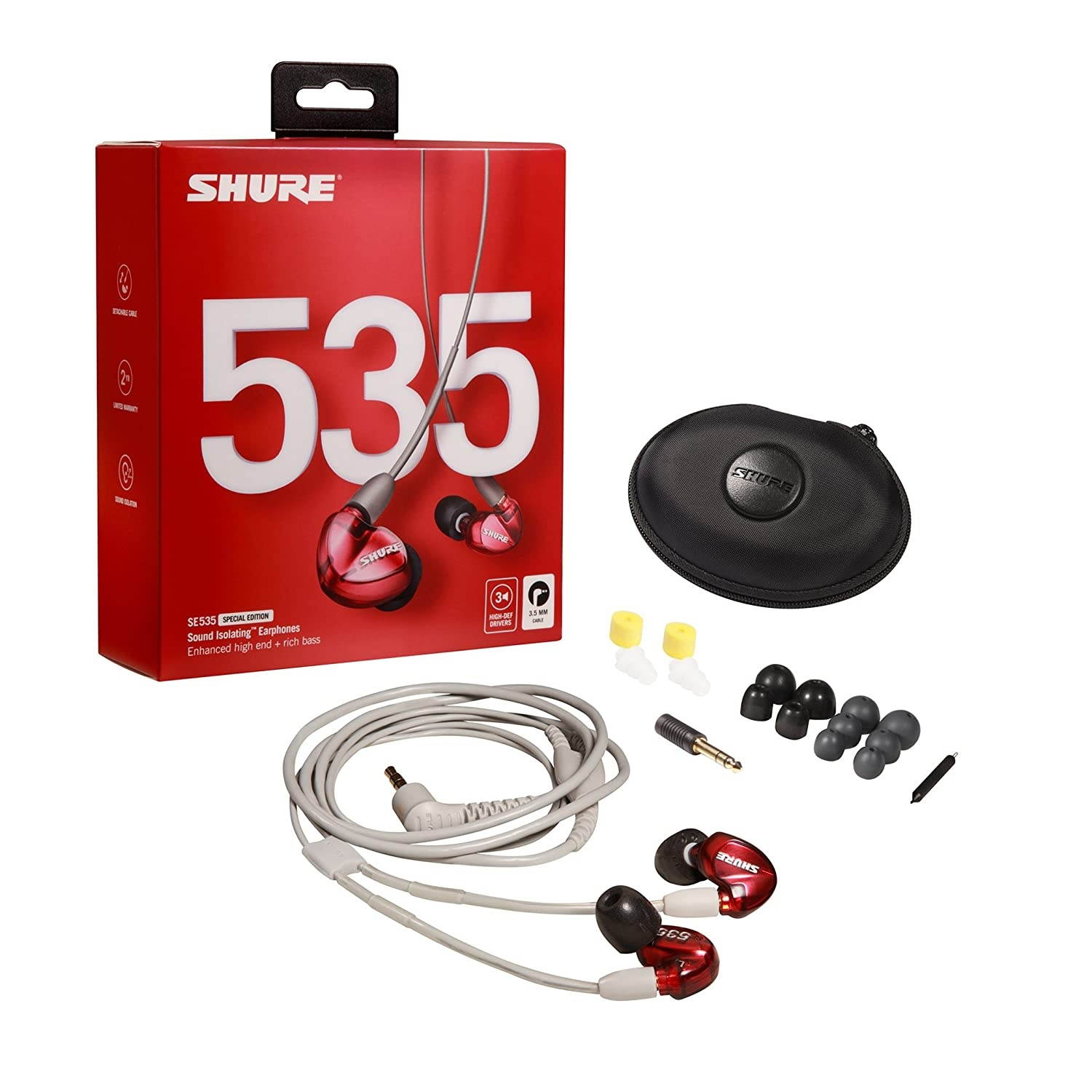 Shure SE535LTD Professional Wired Sound Isolating Earbuds, High Definition Sound + Natural Bass, Three Drivers, Secure In-Ear Fit, Detachable Cable, Durable Quality - Red