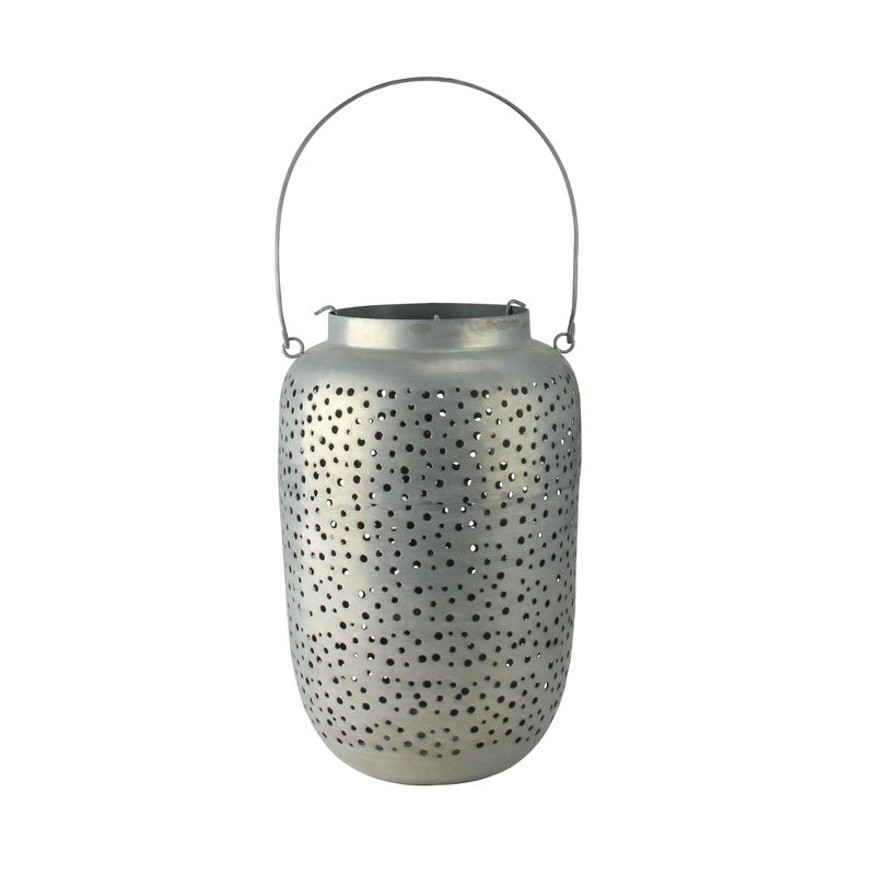 Kaemingk 21" Botanic Beauty Gray Zinc Cut-Out Candle Holder Lantern