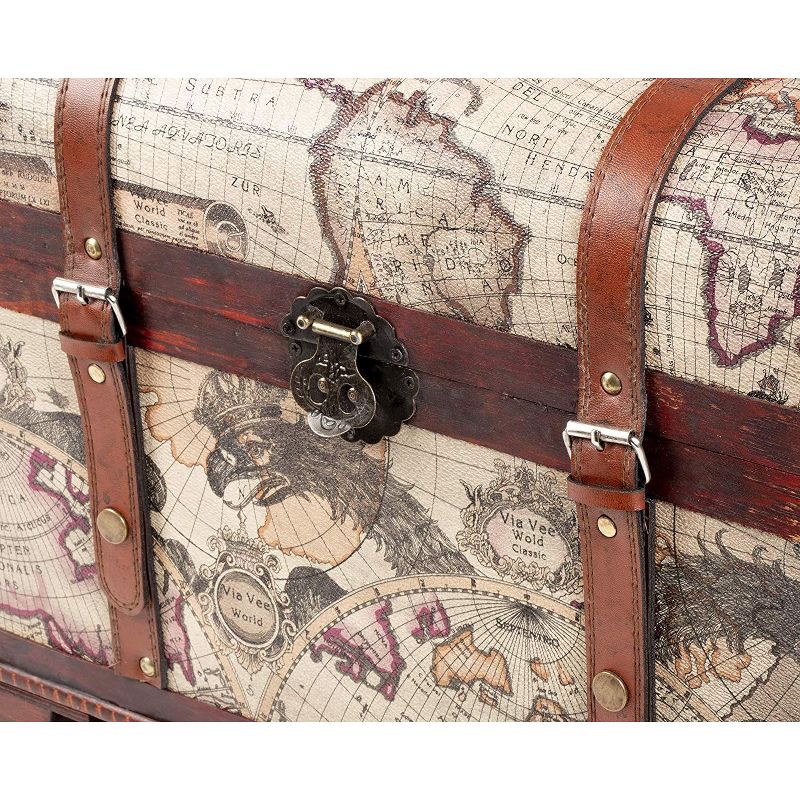 Juvale 3-Piece Wooden Treasure Chest, Antique Victorian Map Pattern Keepsake Box Storage Trunk, Assorted Sizes