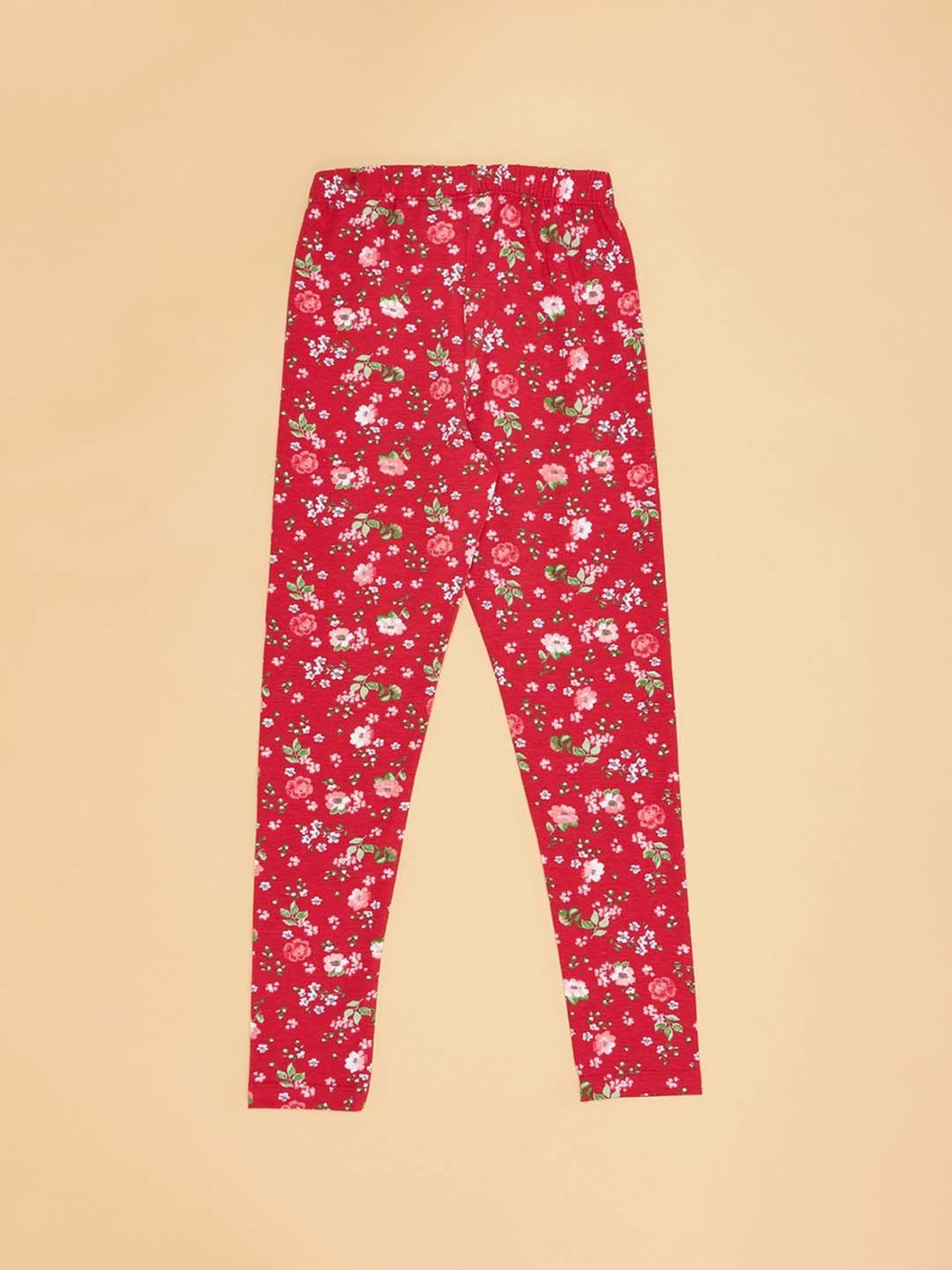 YU by Pantaloons Girls Red & Lilac Cotton Floral Print Leggings (Pack of 2)