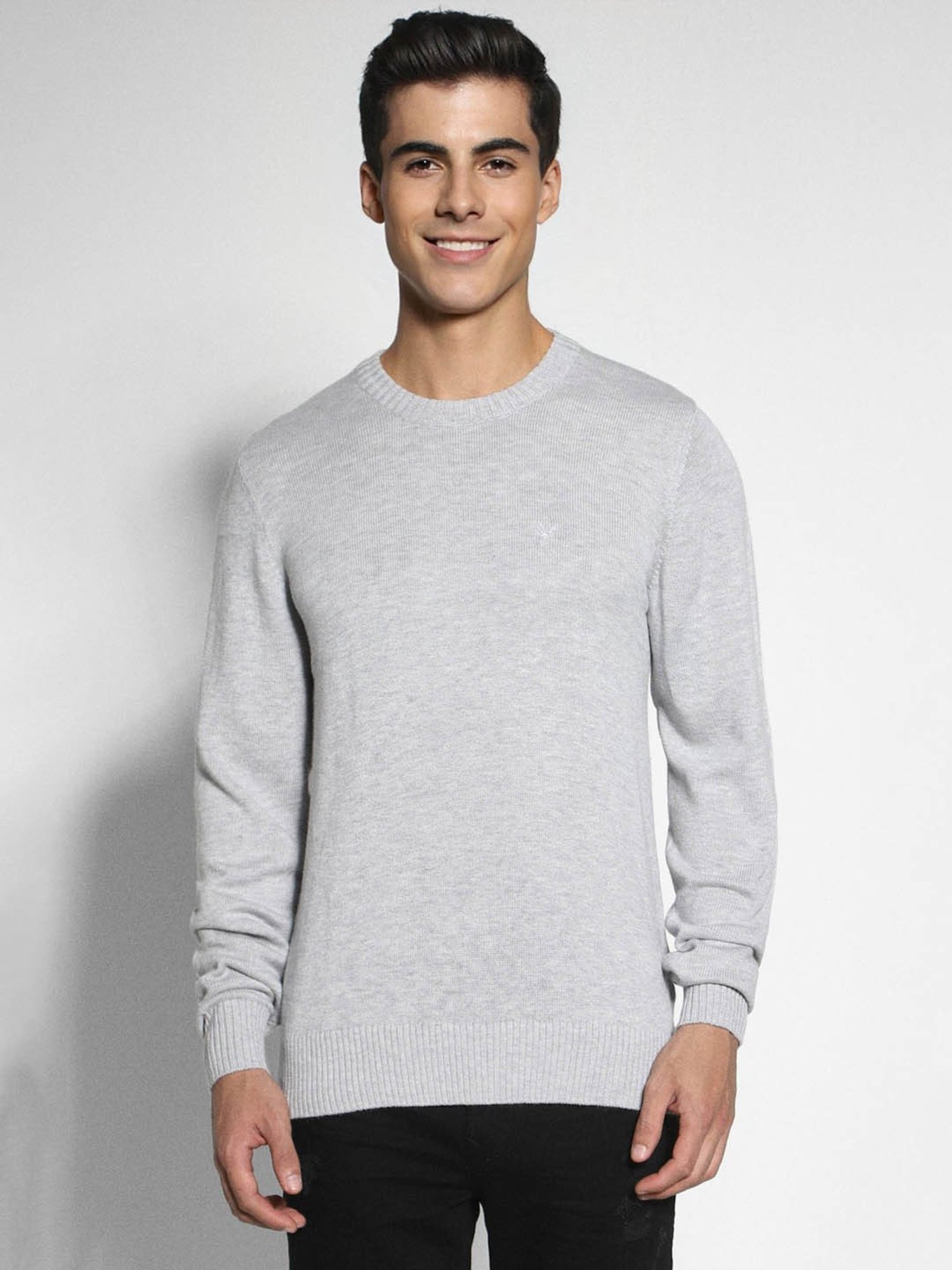 American Eagle Grey Regular Fit Self Pattern Sweater
