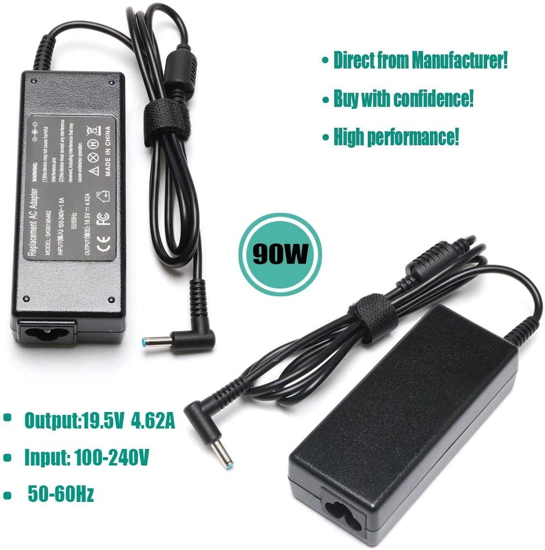 90W AC Adapter Laptop Charger for HP Pavilion 17 15 17-e110dx 17-e117dx 17-e118dx 17-e016dx 17-e119wm 17-e049wm 15-e043cl Envy 17 15 17-j153cl 17-j043cl 15-p214dx TouchSmart Power Supply Cord