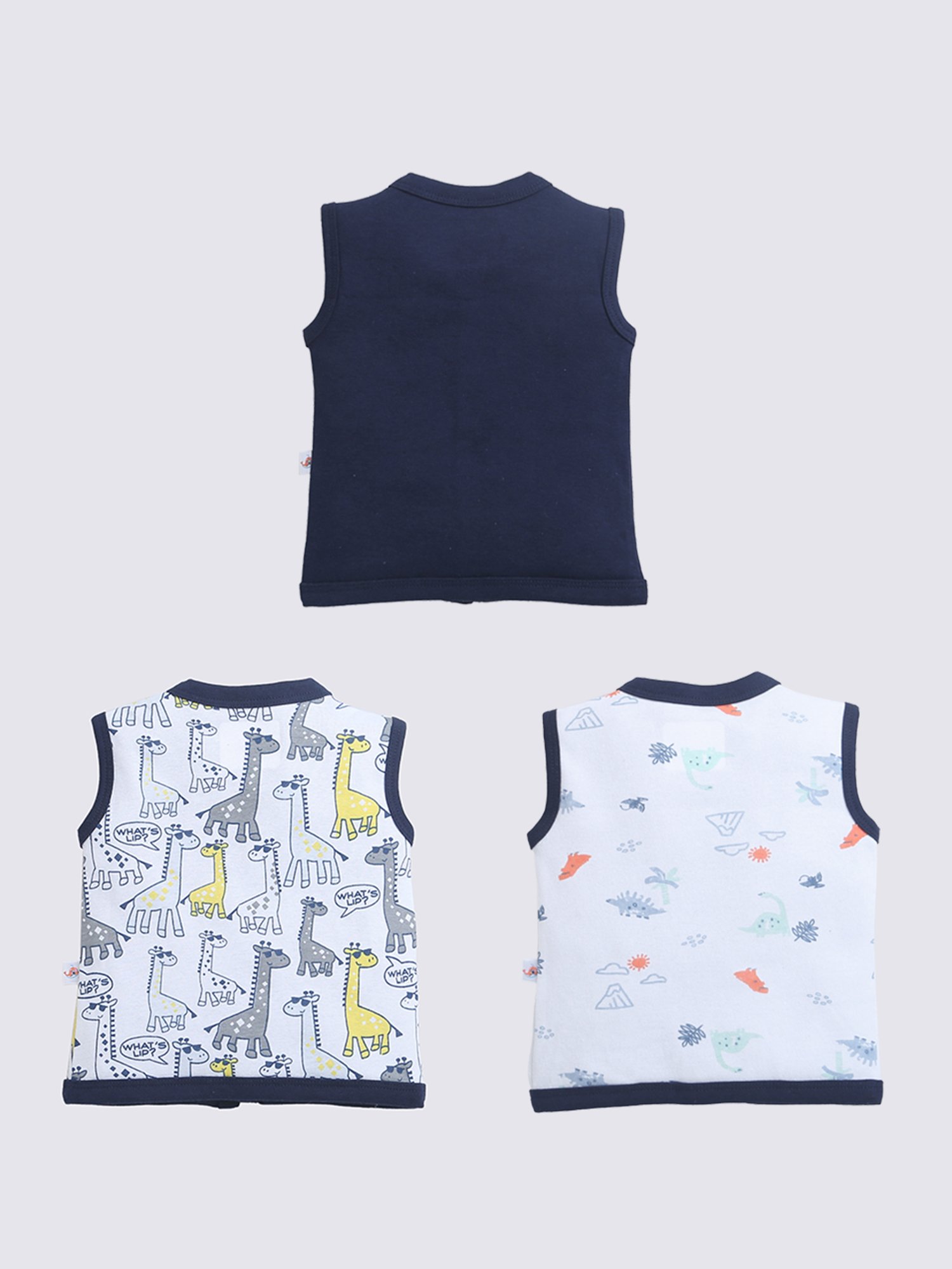 Bumzee Kids Navy & White Printed Jhablas (Pack Of 3)