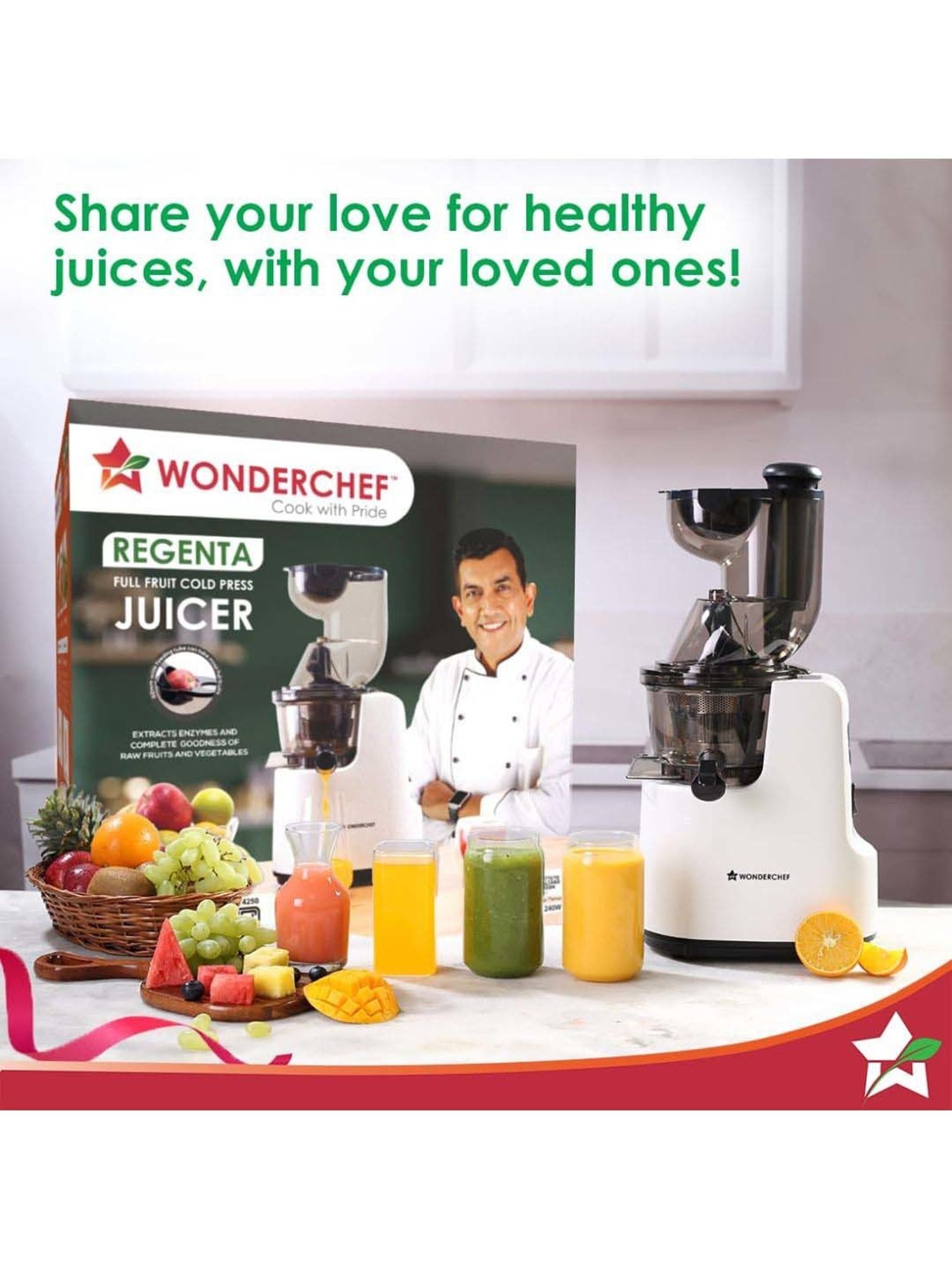 Wonderchef Regenta 55 RPM Full All-in-1 Fruit & Vegetable Juicer | (240W, White)