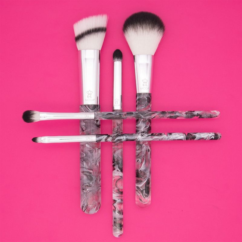 MODA Brush Black Smoke Show 5pc Full Face Makeup Brush Set, Includes - Powder, Angle Blender, Shader,  and Lip Brushes