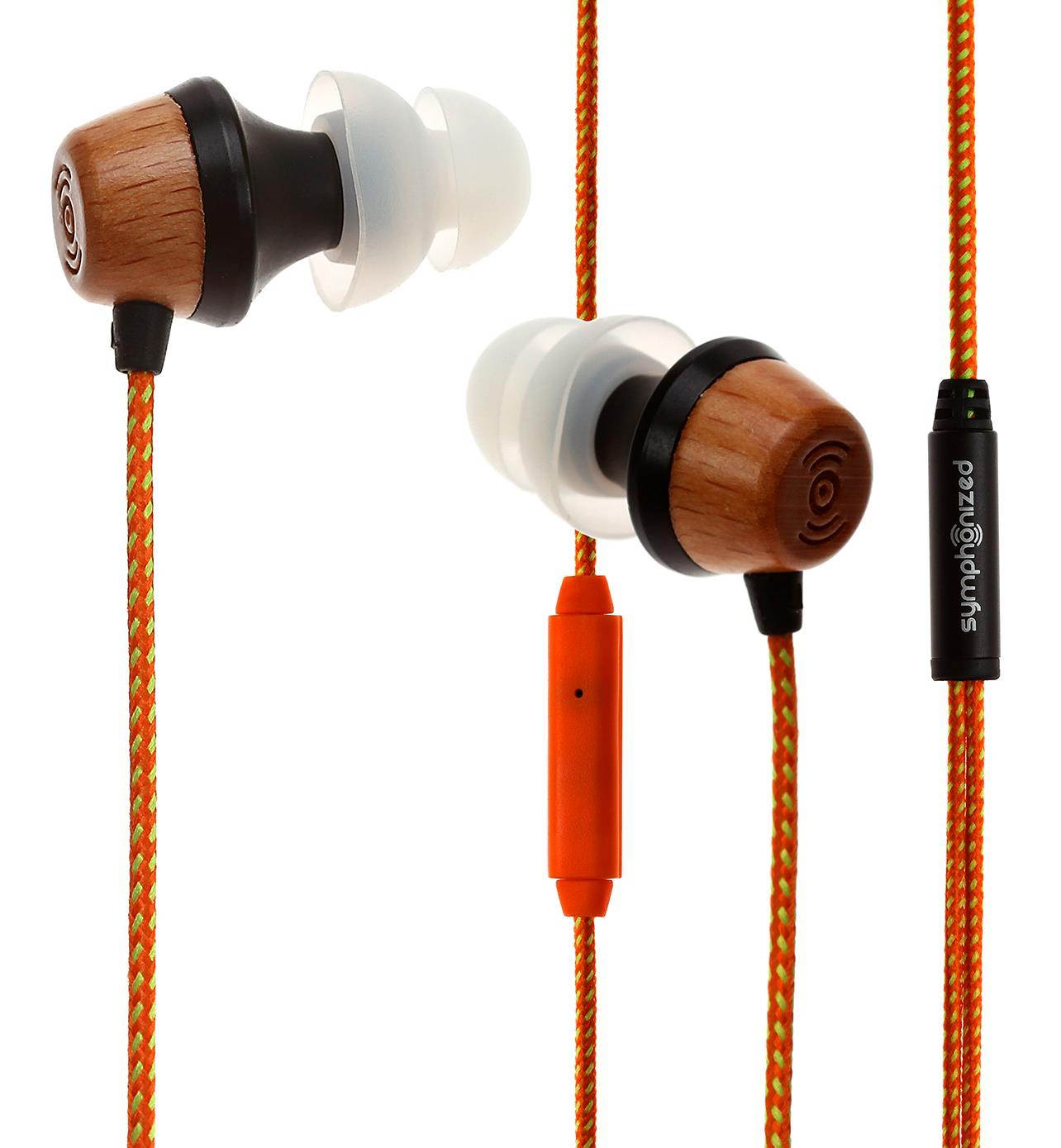 Symphonized ALN Premium Genuine Wood In-ear Noise-isolating Headphones|Earbuds|Earphones with Mic (Orange Stripe)