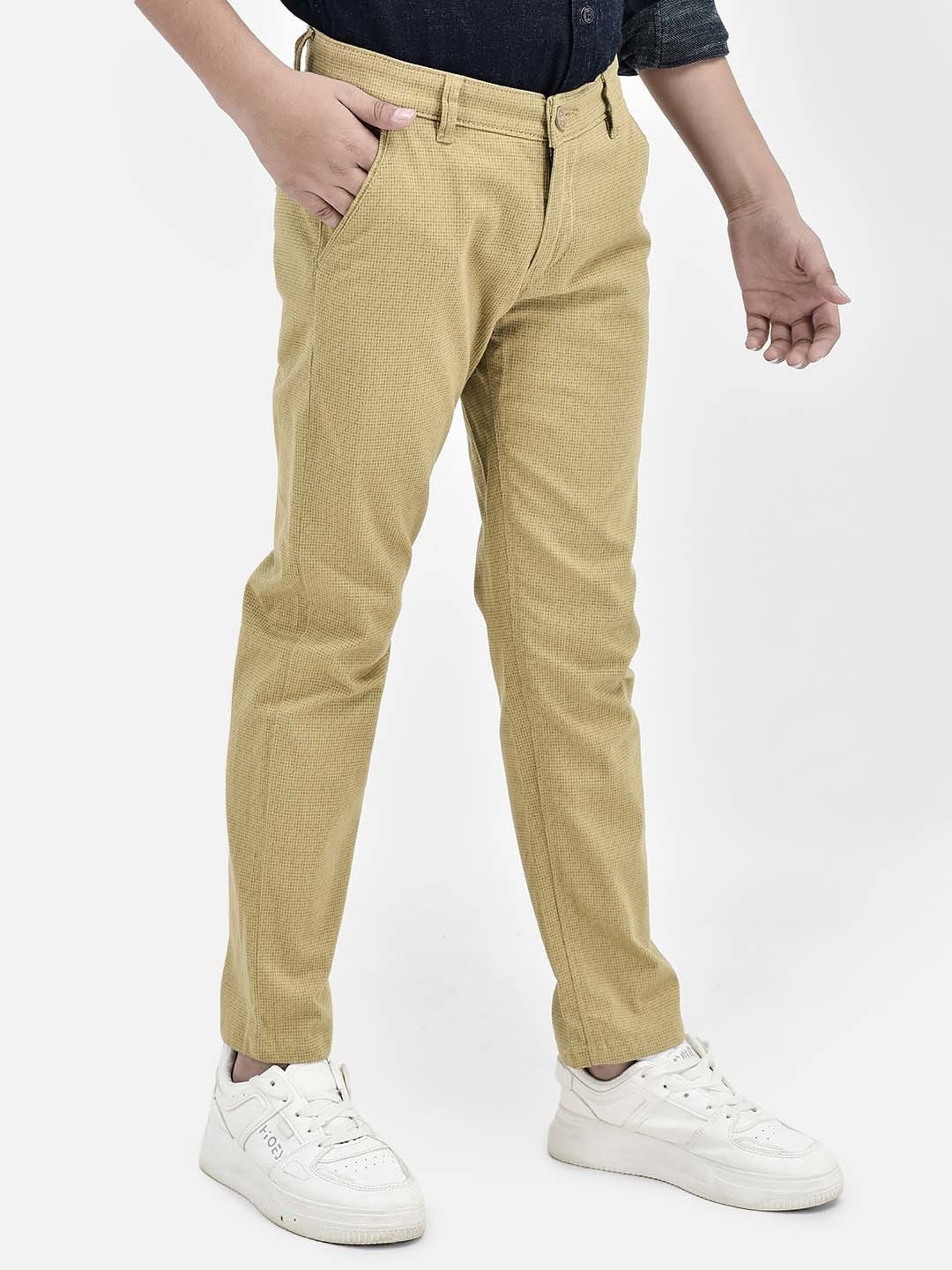 Crimsoune Club Boys Beige Cotton Printed Trousers