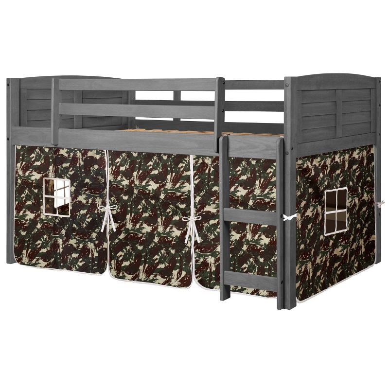 Louver Low Loft with Tent Kit Antique Gray/Green Camo - Donco Kids